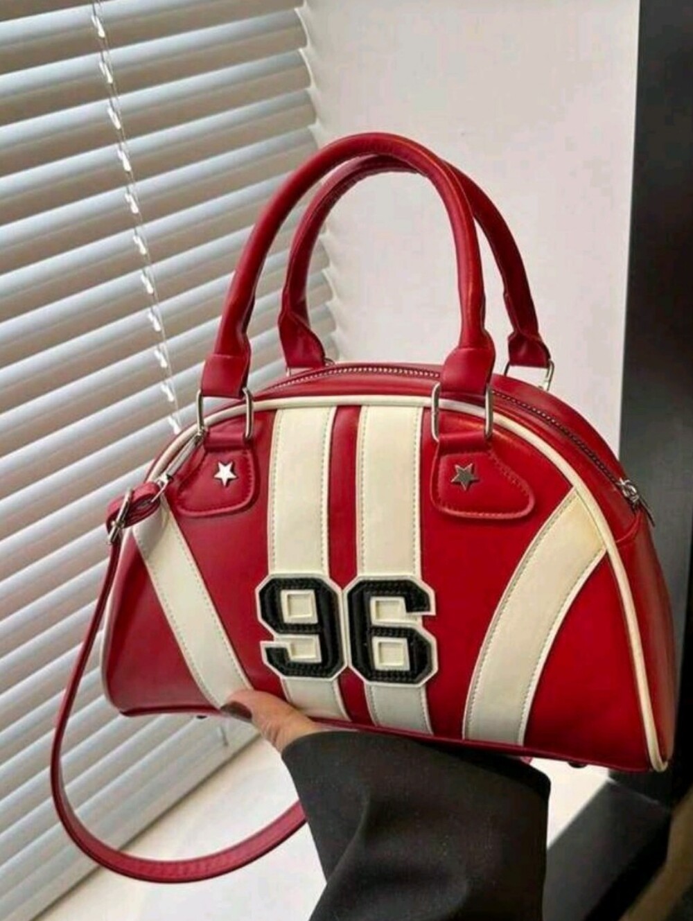 BRAND NEW ** Red and Cream Striped Dome Satchel Bag